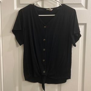 Black button down tshirt with front knot tie